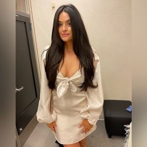 LuLus Sweet Daydream Long Sleeve Satin Mini Dress